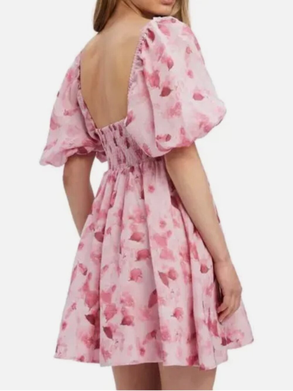 Bardot Kehlani Floral Puff Sleeve Mini Dress Coquette Romantic Pink Size S/4 - Picture 2 of 12